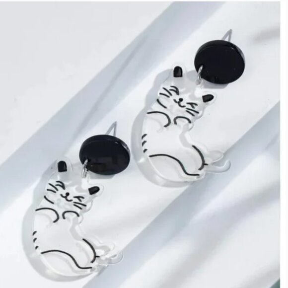 ⭐️❤️ FREE Cat Kitten Clear Chic Glam Animal Cute Girly Modern Hip Drop Earrings - Picture 6 of 9